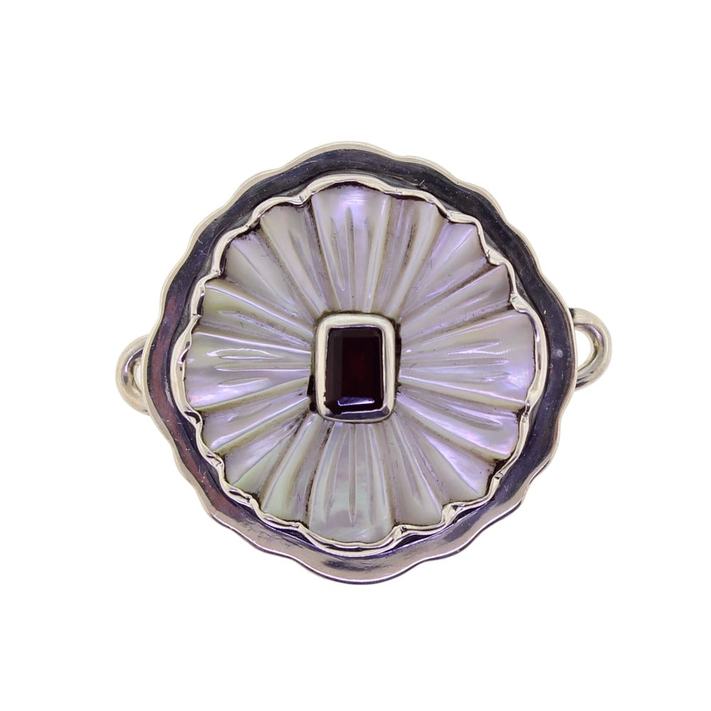 Tabra Mother of Pearl Flower Faceted Garnet Charm