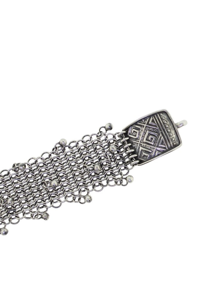 Tabra Connector Bracelet Chain-Silver Narrow Dangle Greek Key CBR39