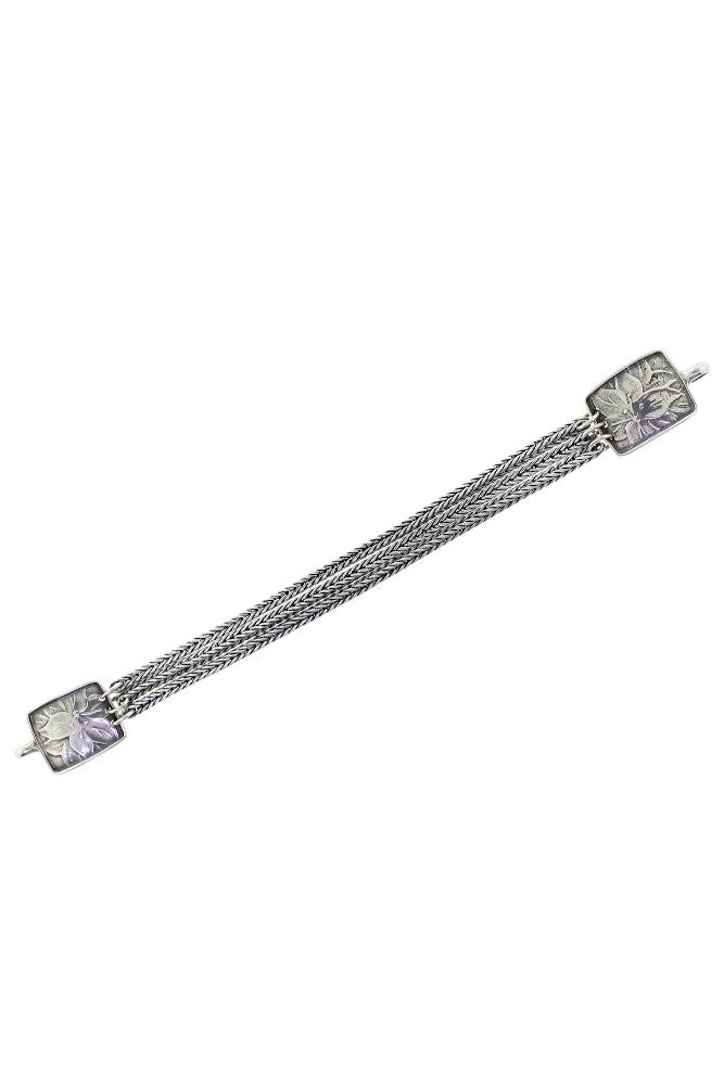 Tabra Connector Bracelet Chain-Silver 3-Strand Floral CBR33