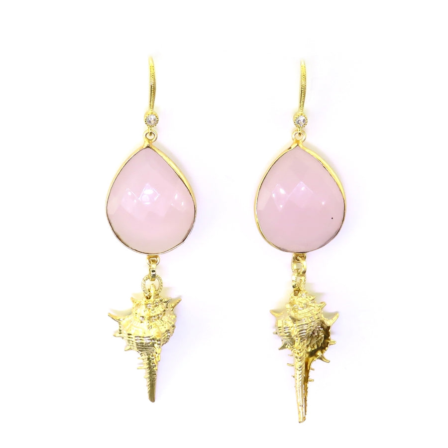 Beautiful Soul Earrings Gold Shell with Pink Crystal