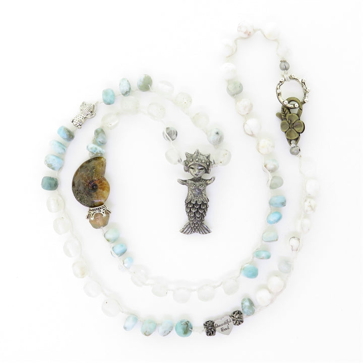 Beautiful Soul Mermaid Sea Goddess Larimar and Selenite Necklace