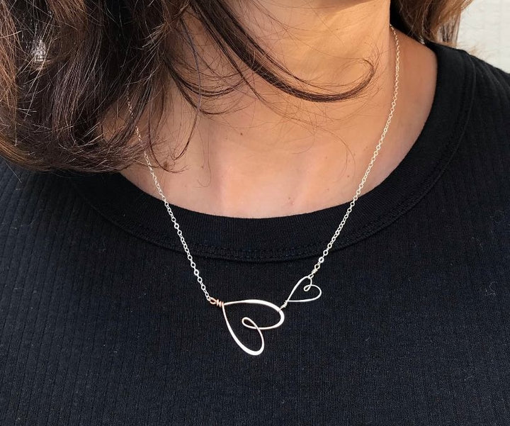 Beth Jewelry Two Hearts Necklace Silver & Rose Gold