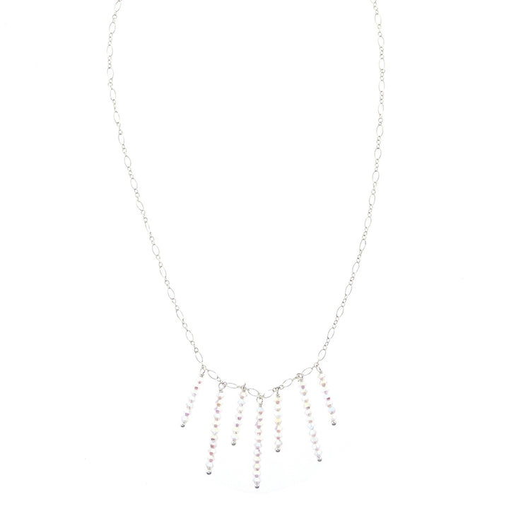 Christina Anastasia Swarovski Clear Crystal Aurora Borealis Dangle Silver Necklace