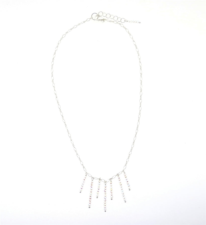 Christina Anastasia Swarovski Clear Crystal Aurora Borealis Dangle Silver Necklace