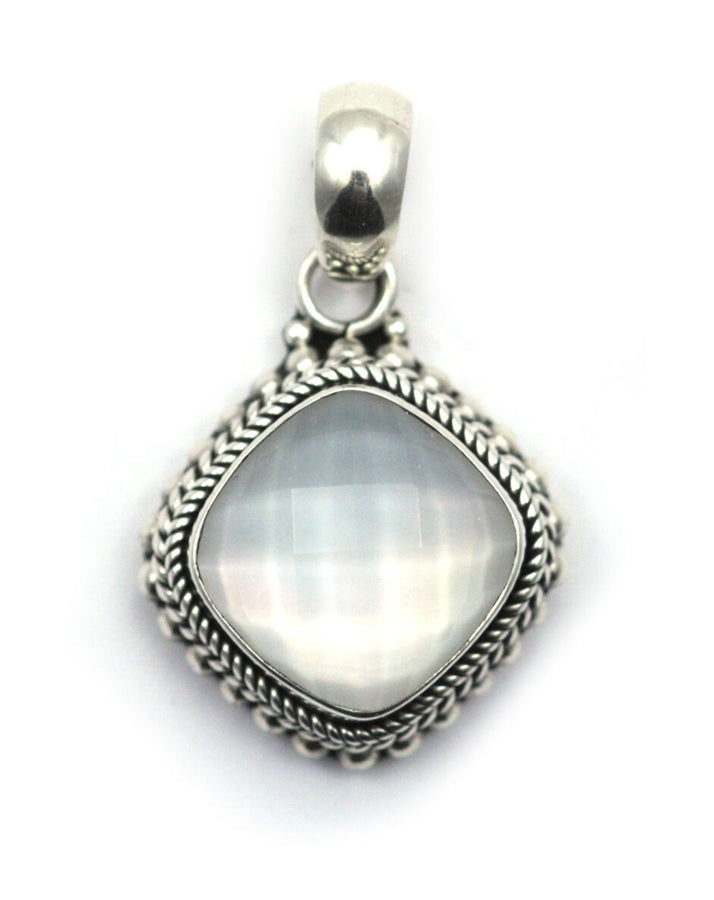 Indiri Mother of Pearl Granulated Silver Pendant