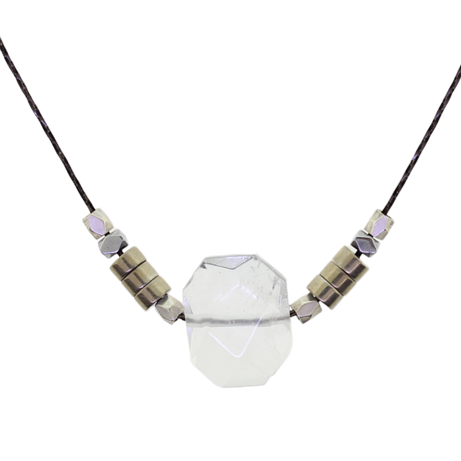 KBD Crystal Slice and Pyrite Heishi Necklace