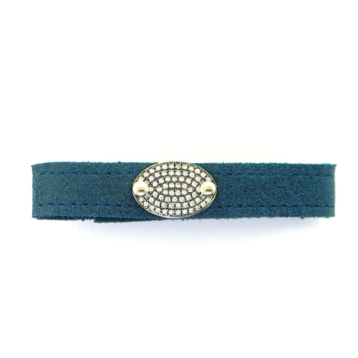 KBD Stacker Cuff Pave Oval, Teal Shimmer Leather