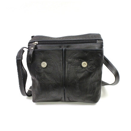 Leaders in Leather Black-Turqoise Scroll Crossbody with Flap