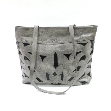 Leaders in Leather Gray & Forest Green  Cutout Handbag