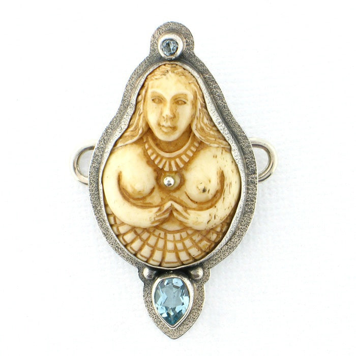 Tabra Carved Bone Earth Goddess & Blue Topaz Charm