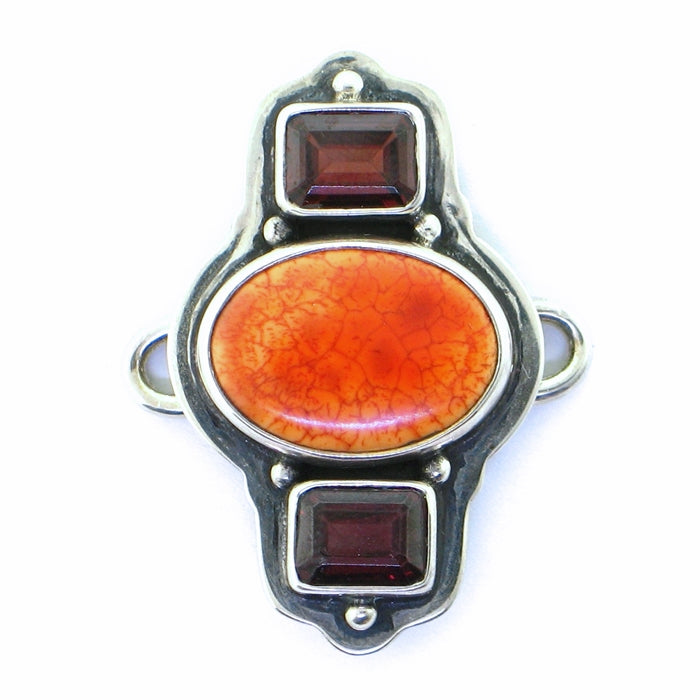 Tabra Fire Agate and Faceted Garnet Charm