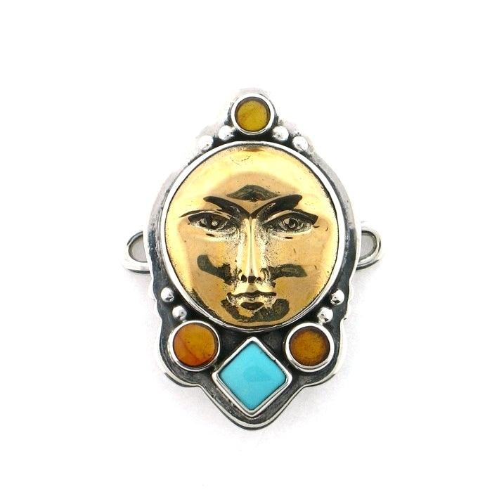 Tabra Bronze Moon Goddess, Amber & Turquoise Charm