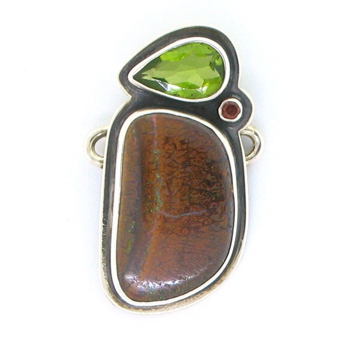 Tabra Boulder Opal, Peridot, and Garnet Charm