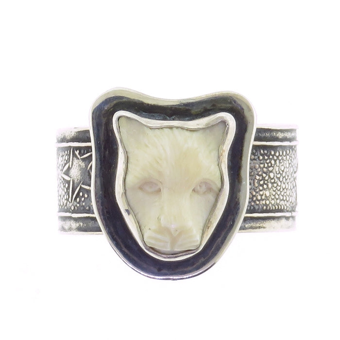 Tabra Carved Bone Jaguar Ring