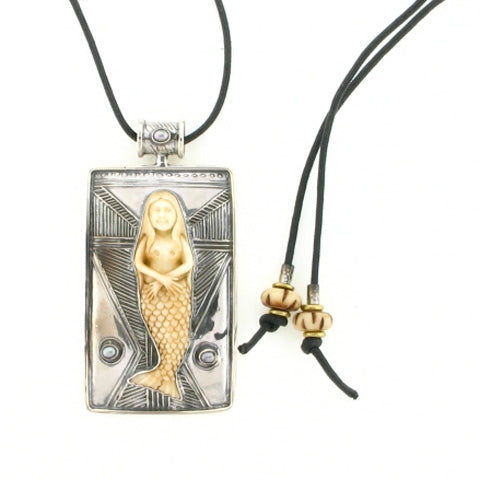 Tabra Necklace-Hand Carved Bone Mermaid & Pearls