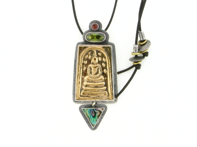 Tabra Bronze Buddha & Paua Shell Adjustable Necklace