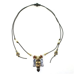 Tabra Amulet Cord Necklace-Bronze Butterfly Goddess, Garnet & Jasper
