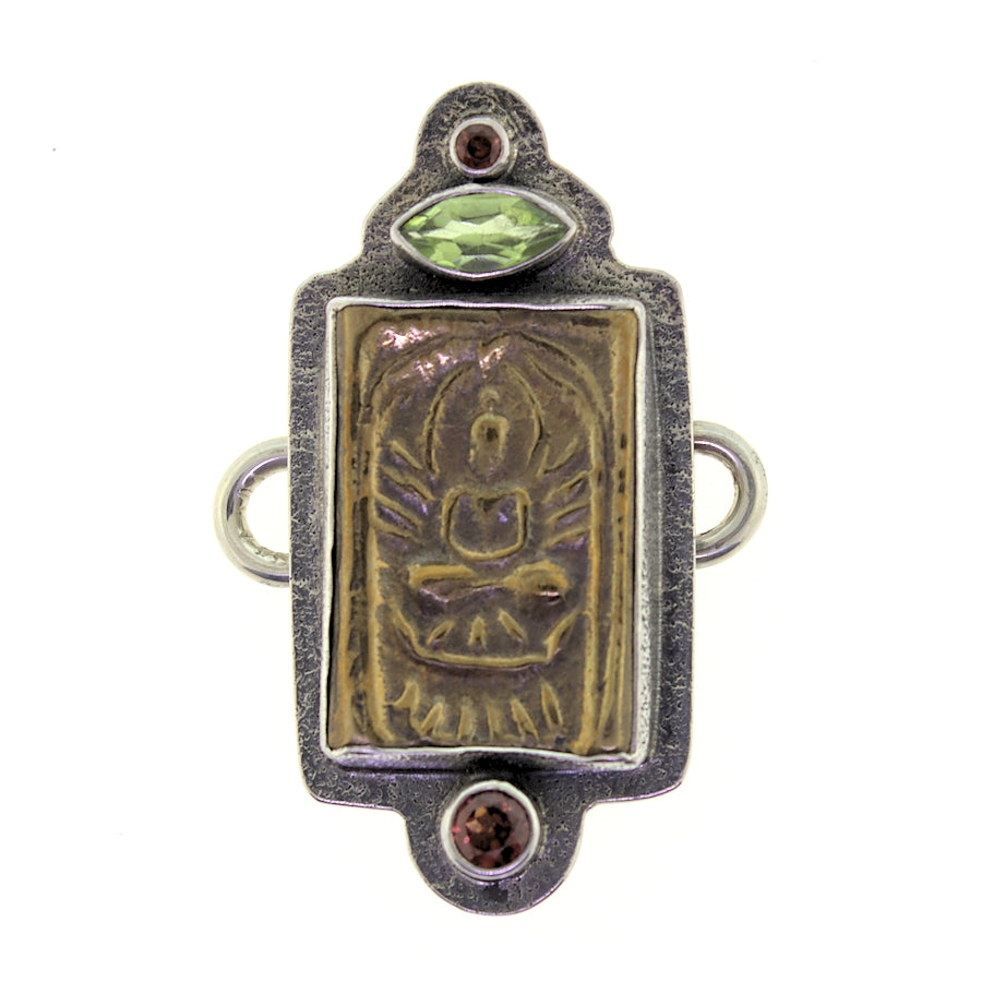 Tabra Bronze Buddha Charm with Peridot & Garnet
