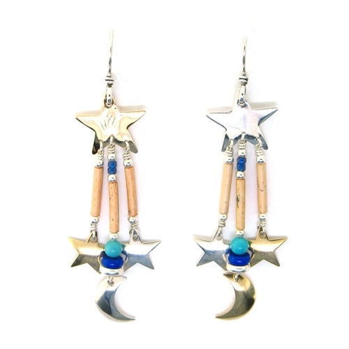 Tabra Star & Moon Two Tone Earrings on Wires E-18