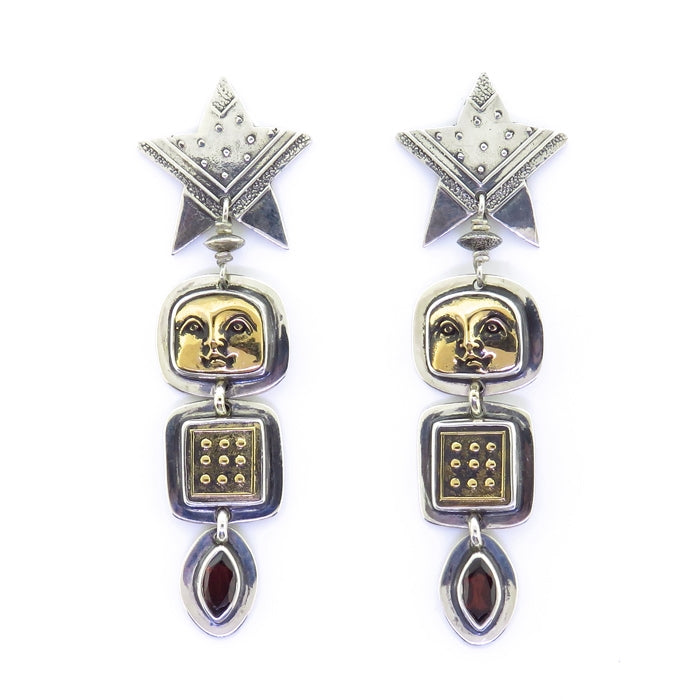 Tabra Bronze Moon Goddess Garnet Earrings