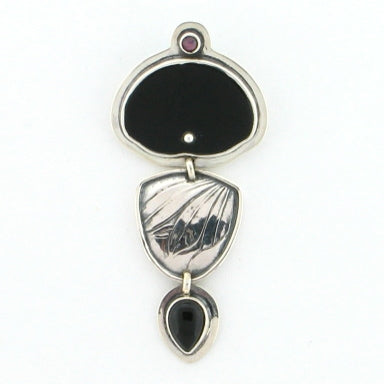 Tabra Black Onyx, Silver & Garnet Pendant