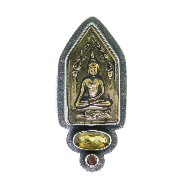 Tabra Bronze Buddha Citrine and Garnet Ring