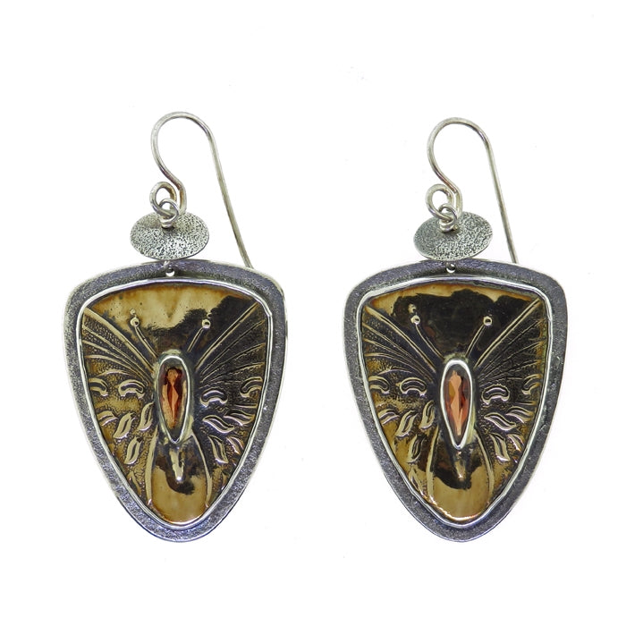 Tabra Bronze Butterfly Emboss Garnet Earrings