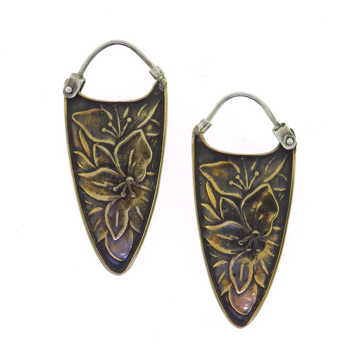 Tabra Bronze Floral Emboss Hoop Earrings