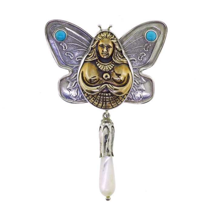 Tabra Bronze Butterfly Goddess Pearl Drop Pendant