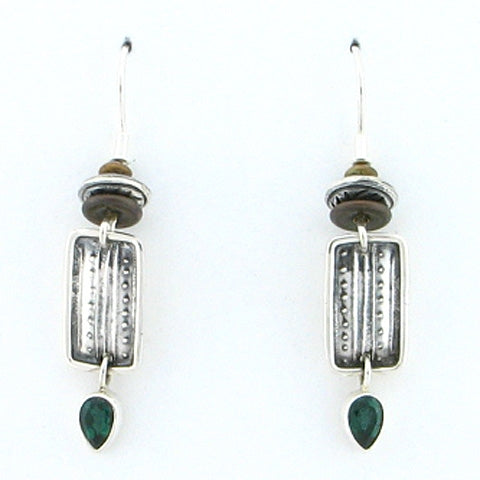 Tabra Green Quartz Silver Ethnic Emboss Earrings