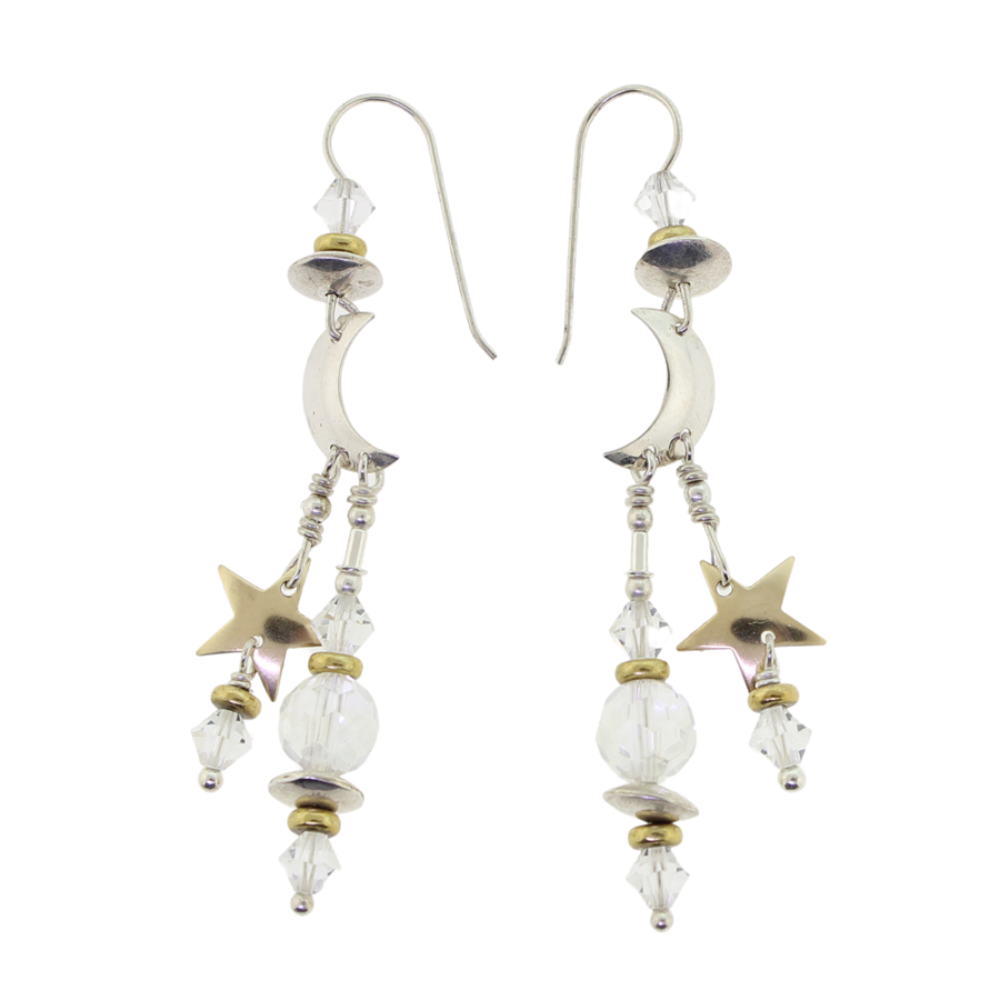 Tabra Star Moon Silver Gold Crystal Earrings
