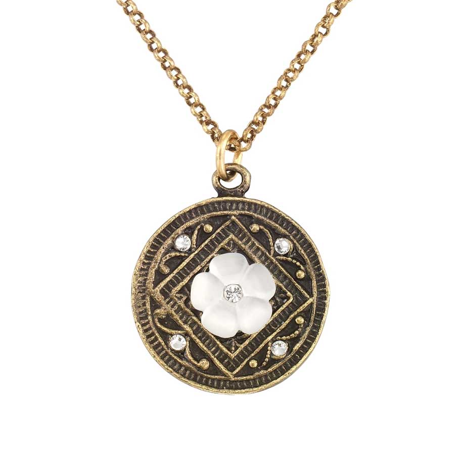 Anne Koplik Heirloom Inspired Floral Crystal Medallion Necklace