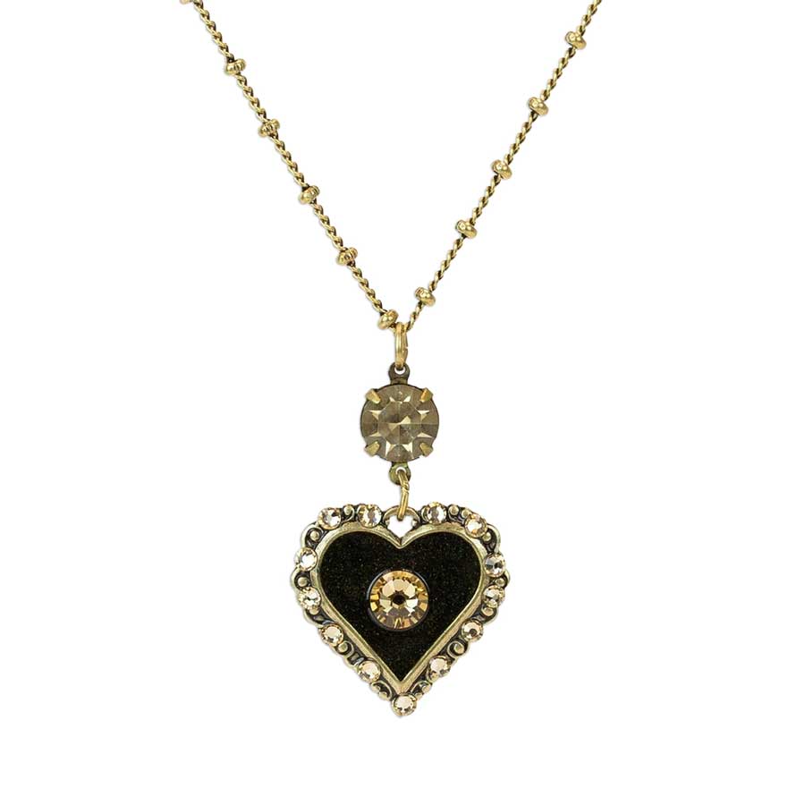 Anne Koplik Black and Golden Crystal Heart Charm Necklace