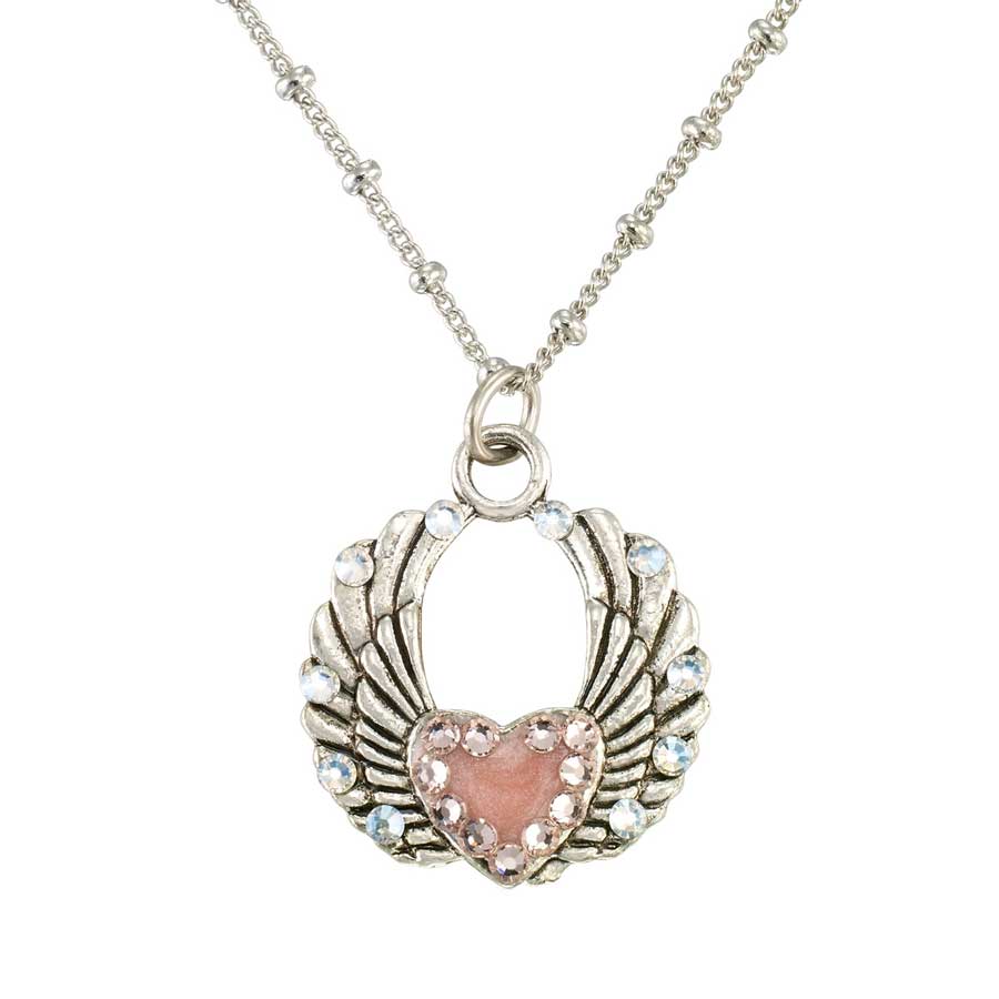 Anne Koplik Pink Eternal Heart Open Wing Love Crystal Necklace