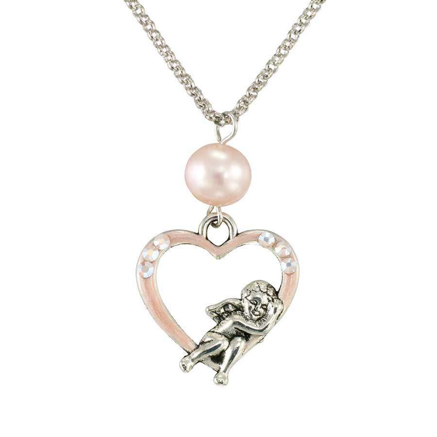 Anne Koplik Everlasting Love Pink Pearl Crystal Heart Necklace