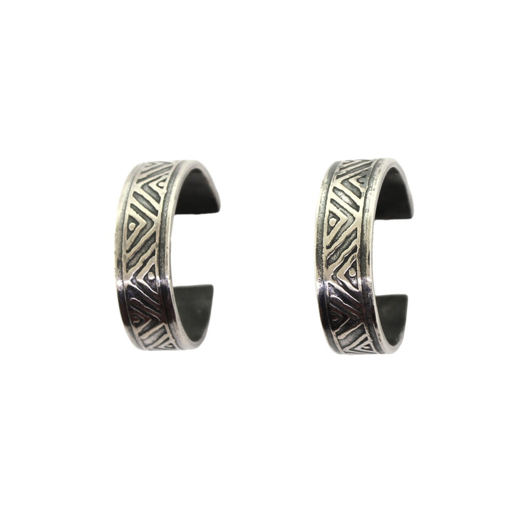 Tabra Silver Ethnic Hoop Post Earrings GH302