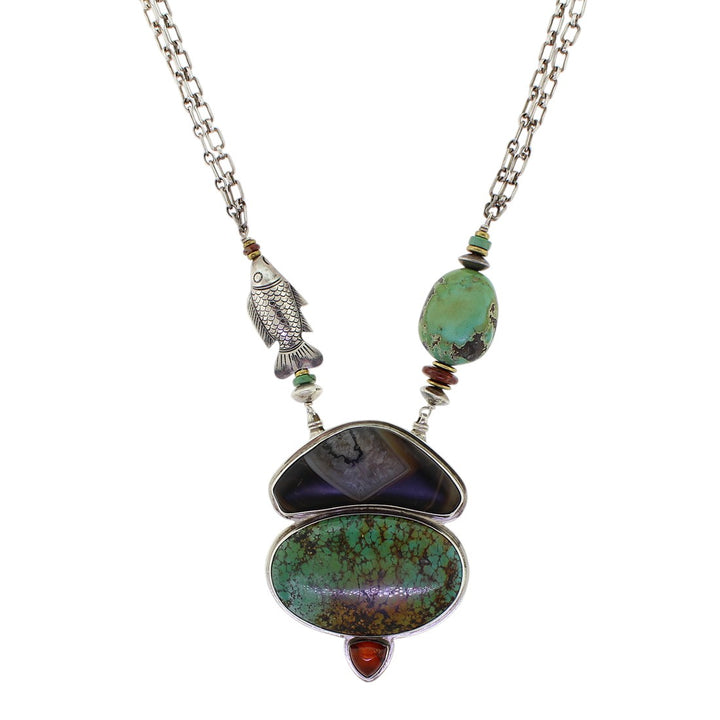 Tabra Vintage Turquoise Agate Amber Necklace