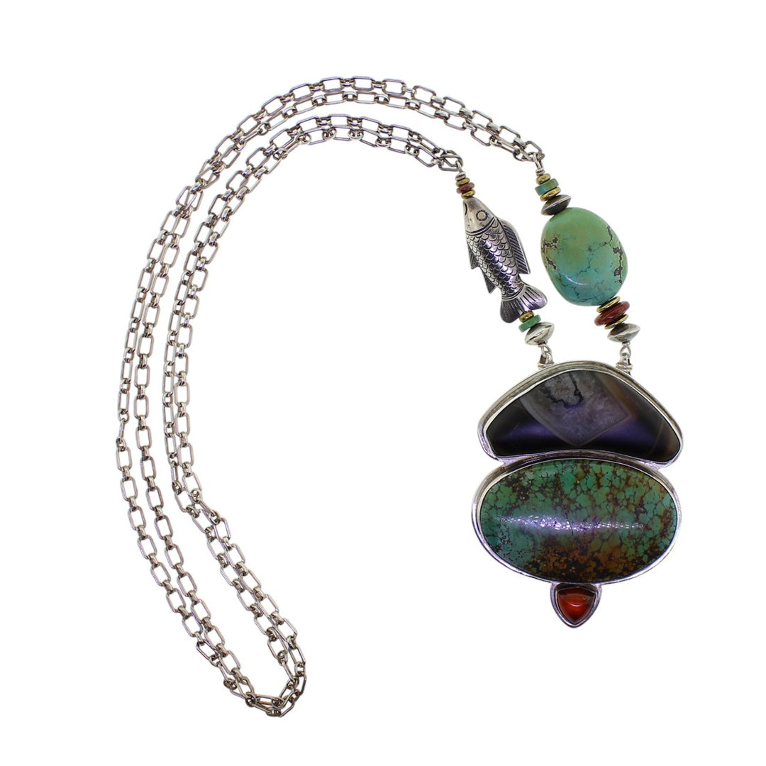 Tabra Vintage Turquoise Agate Amber Necklace