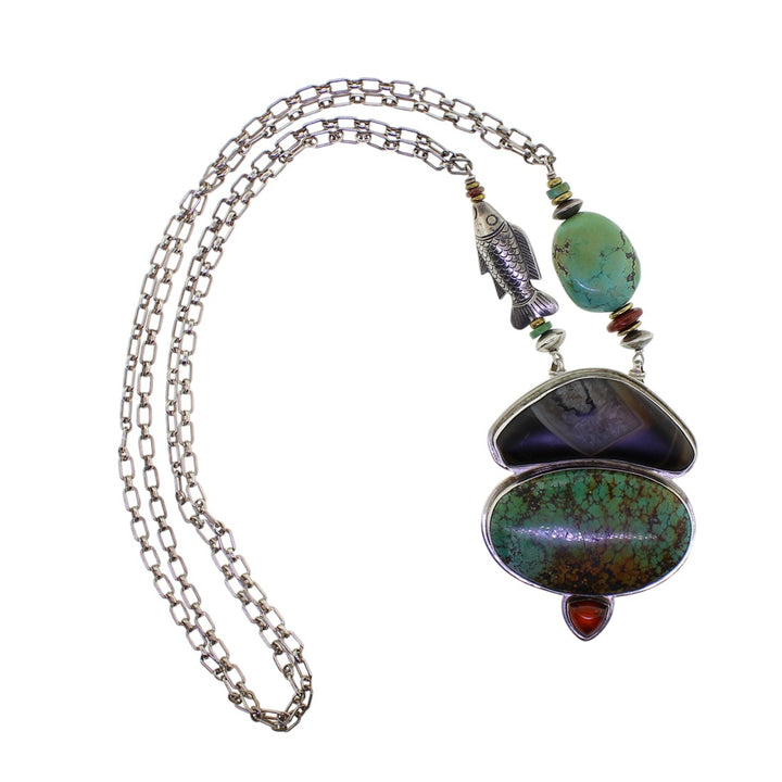 Tabra Vintage Turquoise Agate Amber Necklace