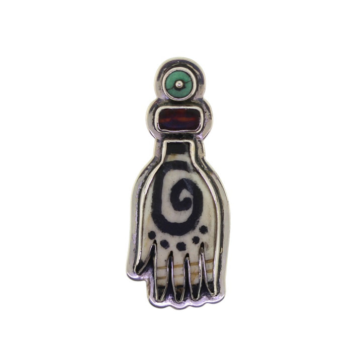 Tabra Bone Hand Spiral Pendant Turquoise Jasper