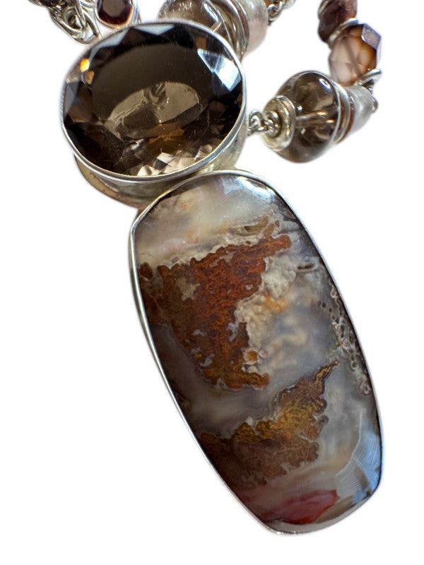 Tabra Rare Vintage Russian Picture Moss Agate Necklace