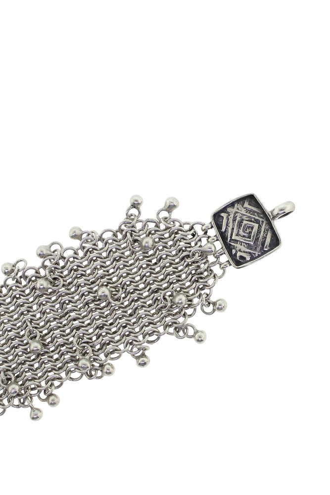 Tabra Connector Bracelet Chain-Silver Wide-Mesh Dangle Greek Key CBR35