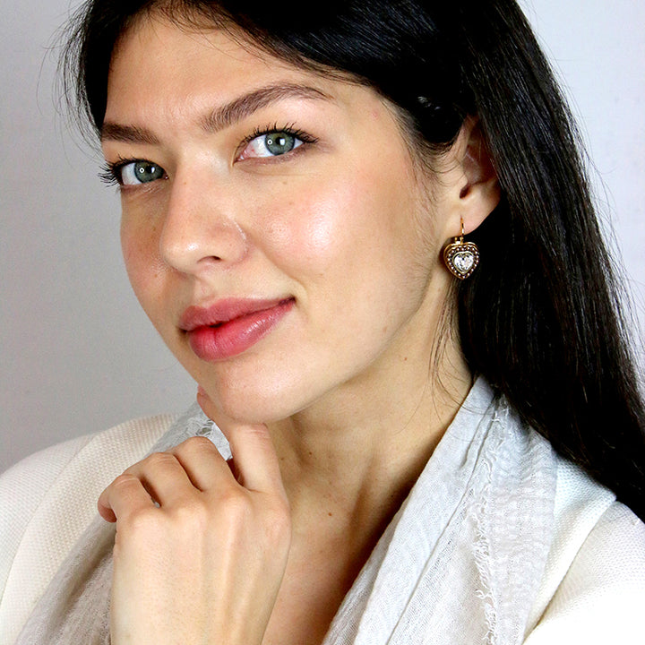 Michal Golan Small Gold and Pearl Heart Earrings