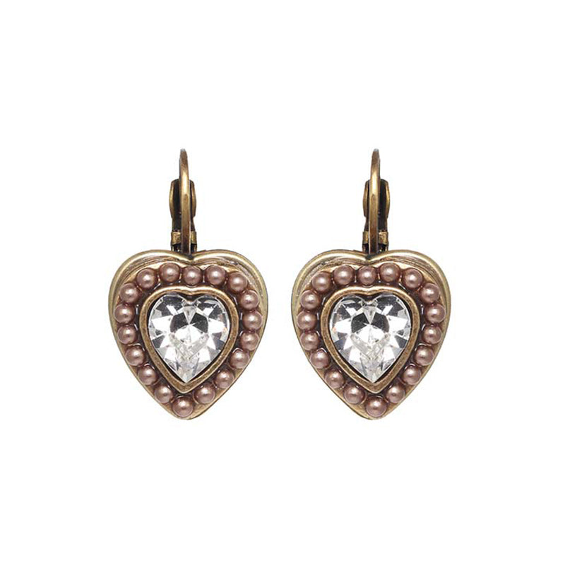 Michal Golan Small Gold and Pearl Heart Earrings