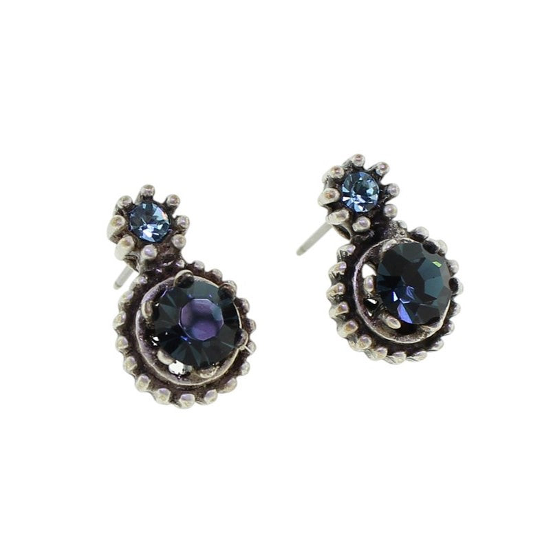 Sweet Romance Double Stone Crystal Stud Earrings Sapphire Blue