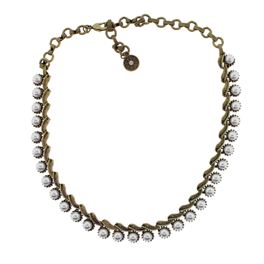 Sweet Romance Iconic 1950s Collar Necklace Bronze Pearl