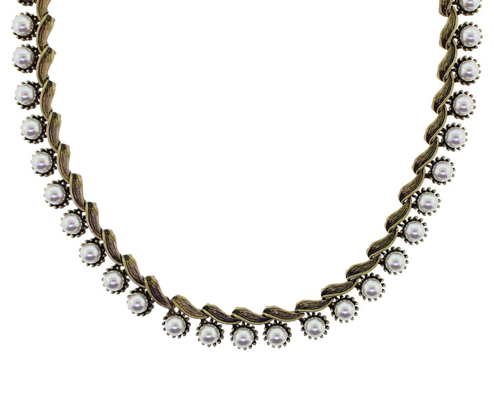 Sweet Romance Iconic 1950s Collar Necklace Bronze Pearl