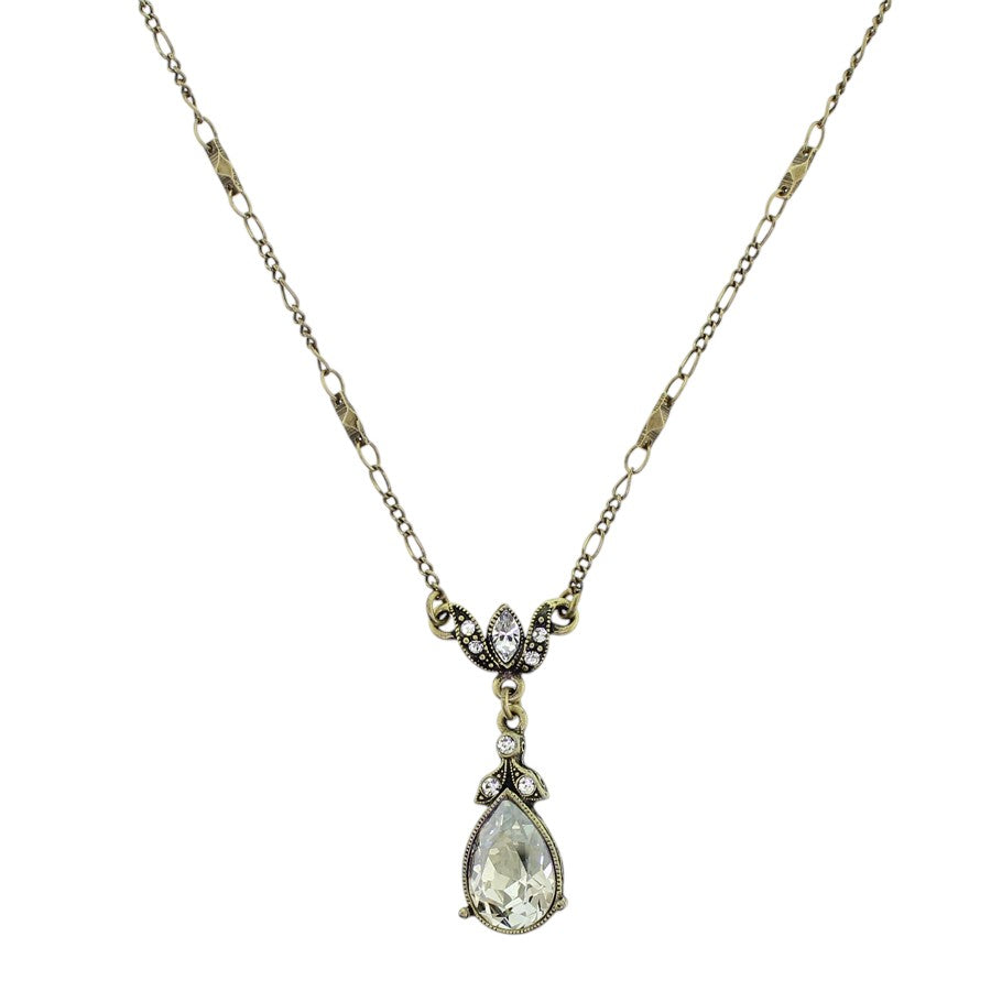 Sweet Romance Crystal Pear Teardrop Necklace Bronze Silver Shade