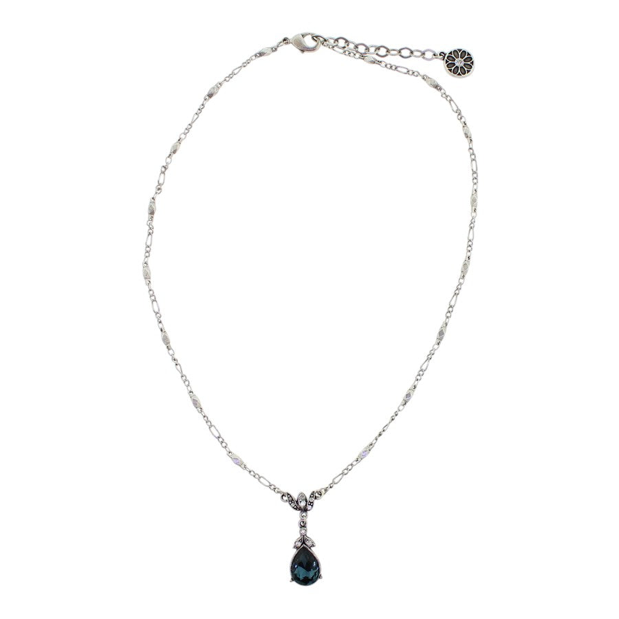 Sweet Romance Crystal Pear Teardrop Necklace Silver Sapphire Blue