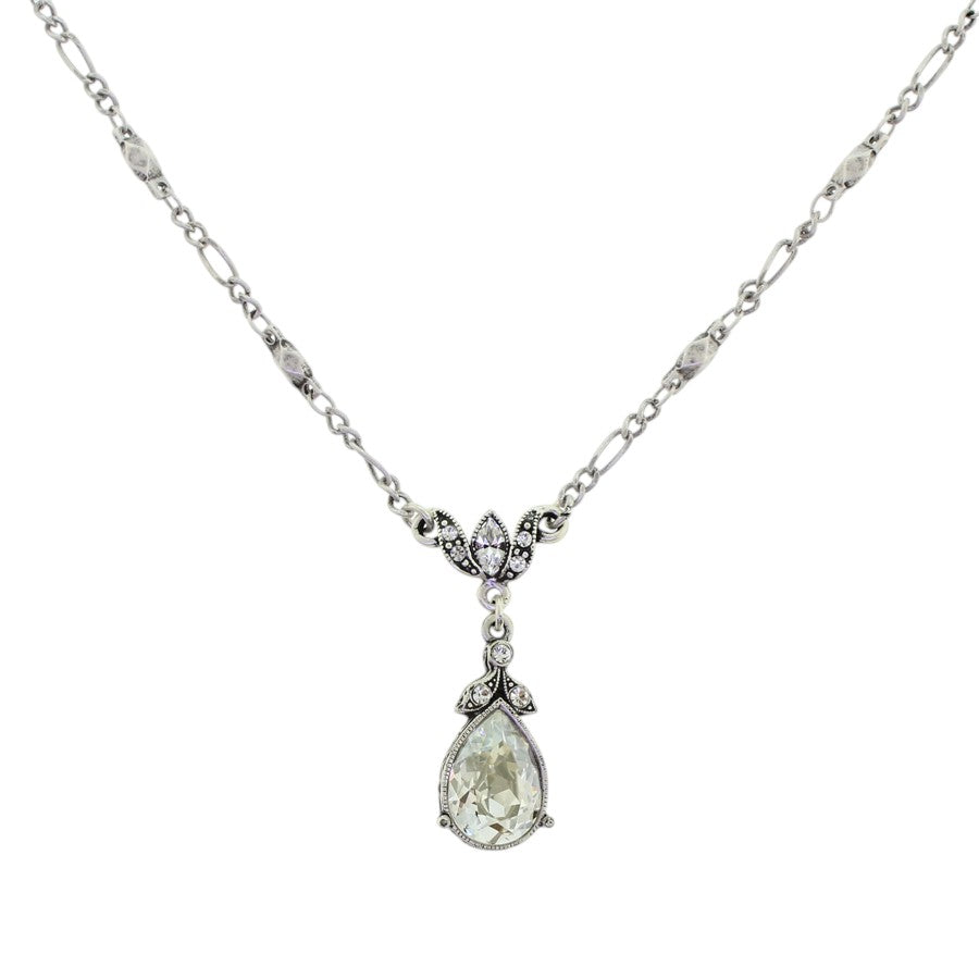 Sweet Romance Crystal Pear Teardrop Necklace Silver Shade